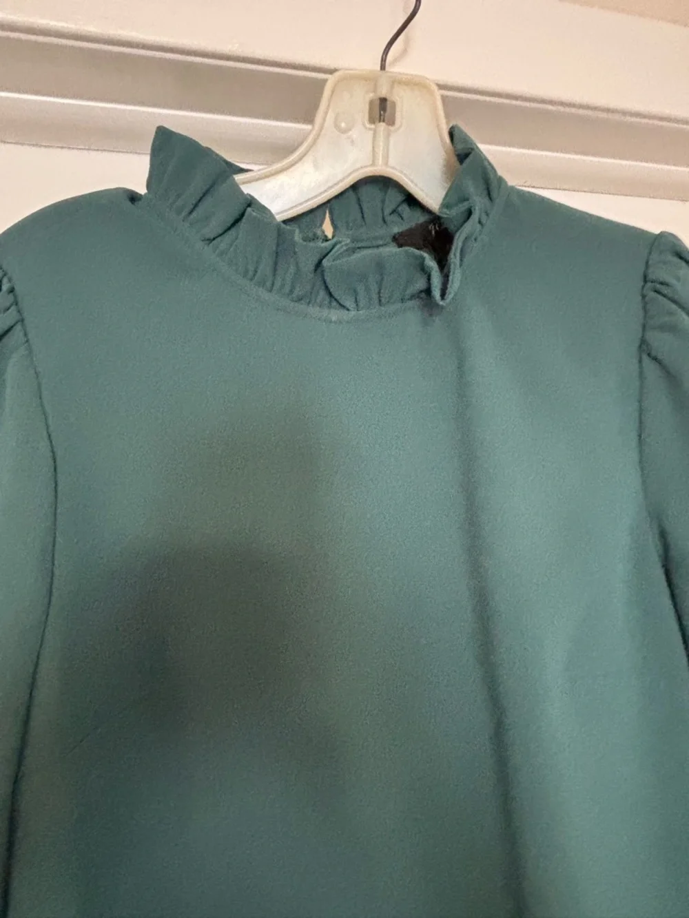 J Crew Womens Dark Green Ruffle Mock Neck Long Sleeve Blouse